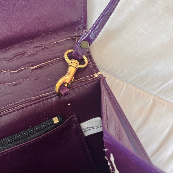 Vintage 80s Genuine Leather Snakeskin Crossbody Clutch Bag OS Purple Multi - Picture 11 of 16